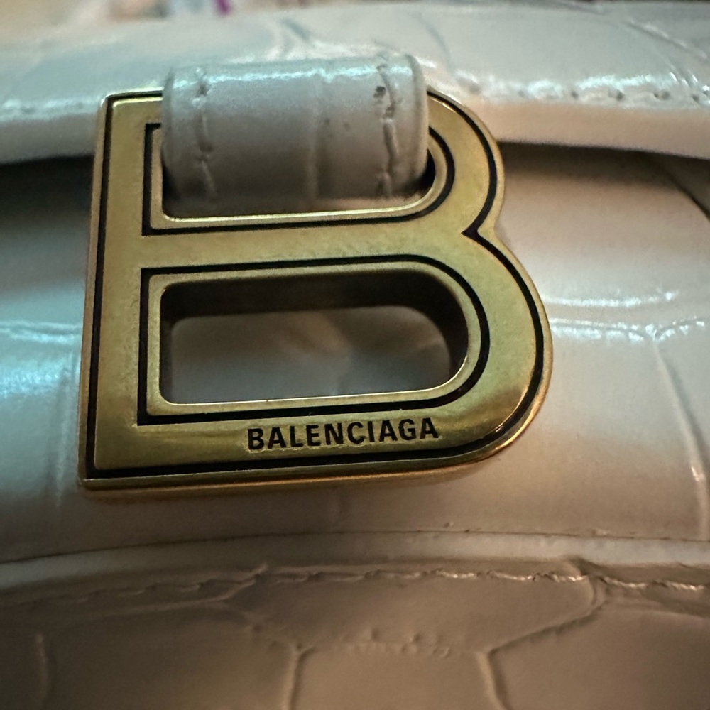 Balenciaga White Hourglass Croc-Embossed Mini Top-Handle Bag with Gold Chain - Picture 7 of 7